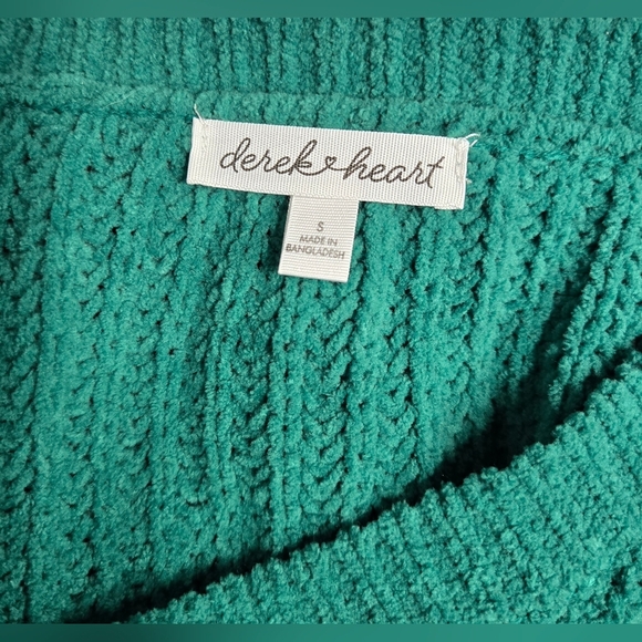 Derek Heart S Green Knit Sweater Cropped Long Sleeve V Neck - Picture 5 of 6